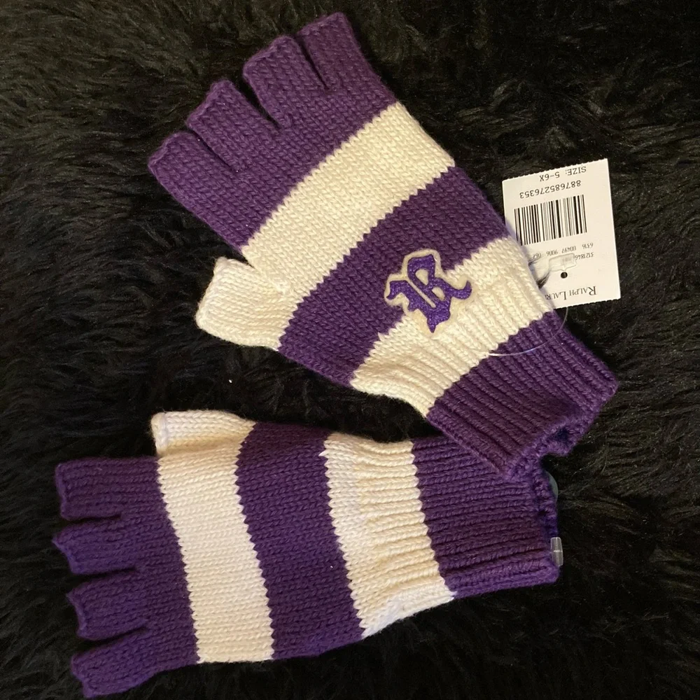 Ralph Lauren Purple & Ivory Knit Gloves